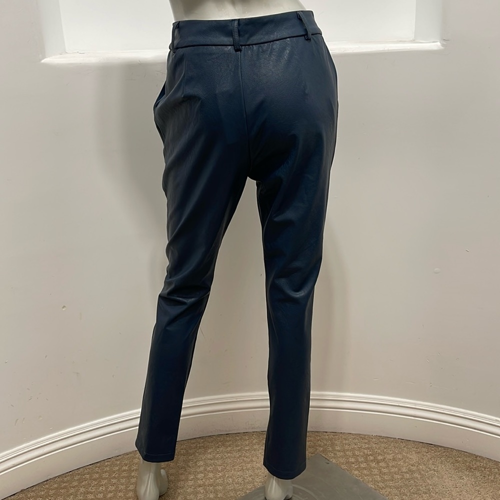 Fashion Nova Ericka Faux Leather Pants Blue Ankle Style Size L NWT - Picture 2 of 12